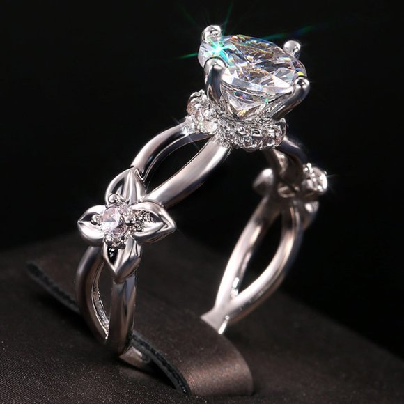 🥰Twisted Beautiful Bright Flower Silver Wedding Rings for Women, INDN8054 - Picture 8 of 8